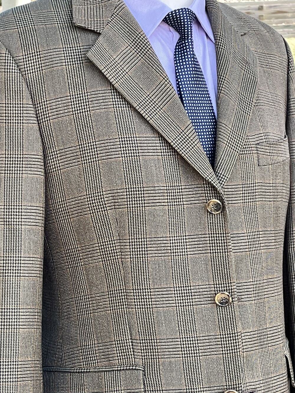 40R Brooks Brothers 346 Mens Vtg Wool 3 Bttn Blazer Sport Coat Tan Brown Glen Ck